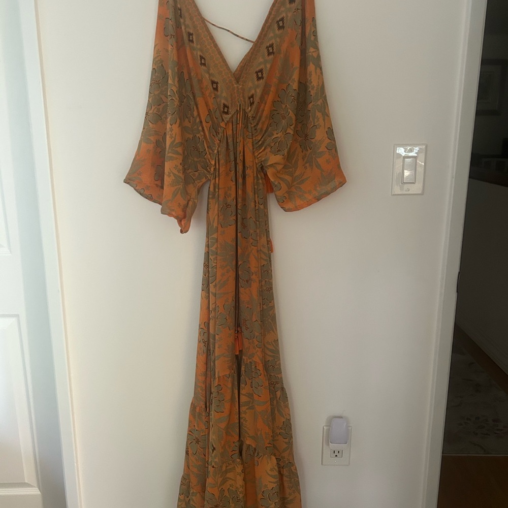 Floral Boho Maxi Dress in Orange and Beige - Picture 7 of 10